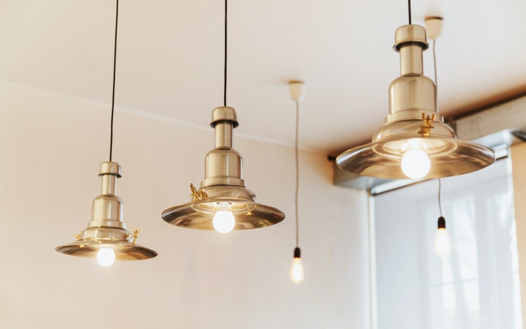 Loft style lighting decor in coffee shop.