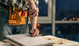 Man working during process of furniture manufacturing