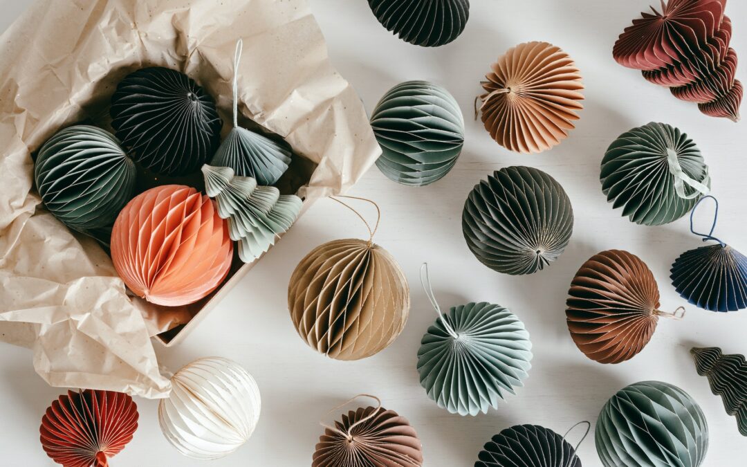Scandinavian christmas paper honeycomb ornaments. Modern christmas decoration